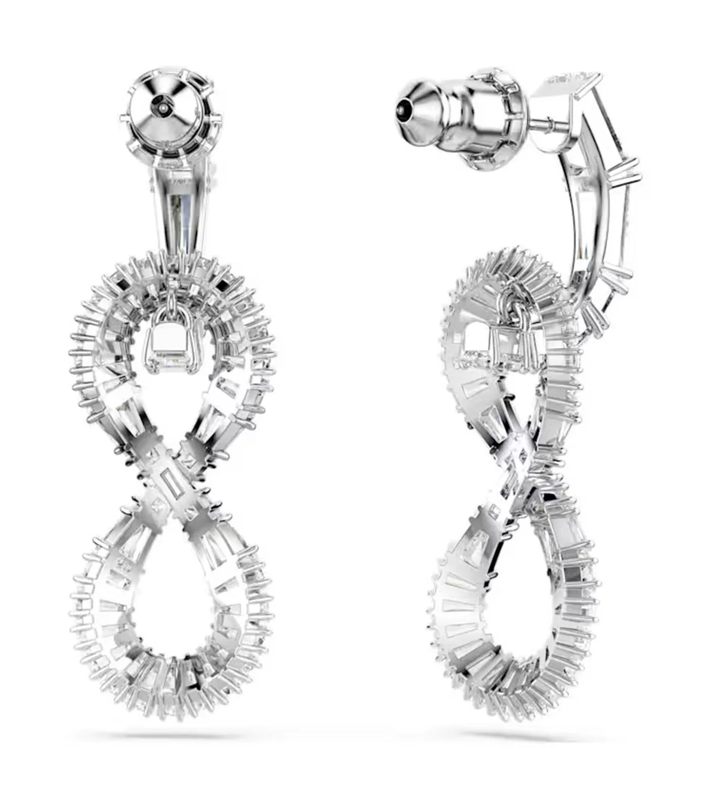 Hyperbola Drop Earrings Infinity, White, Rhodium Plated White