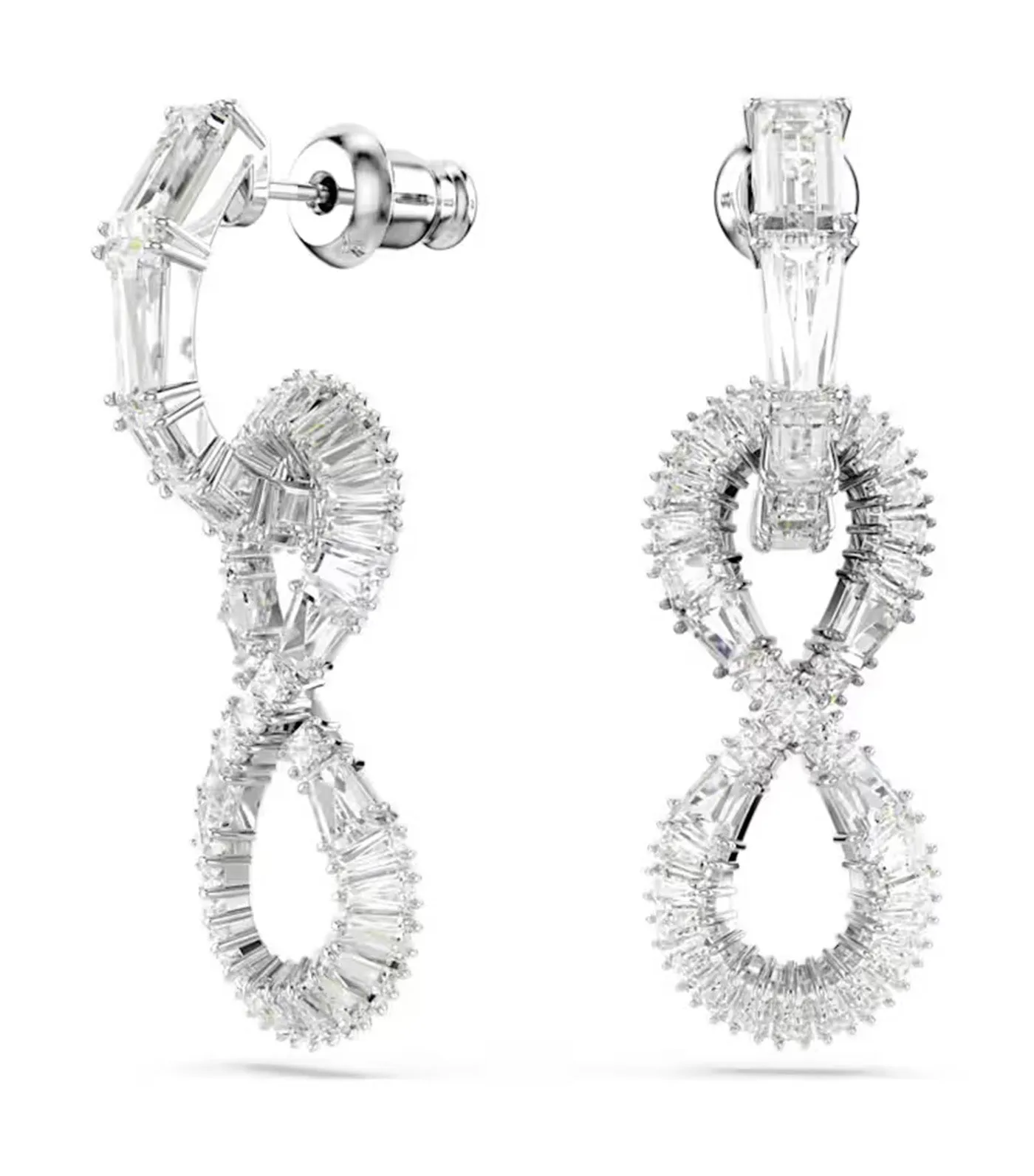 Hyperbola Drop Earrings Infinity, White, Rhodium Plated White