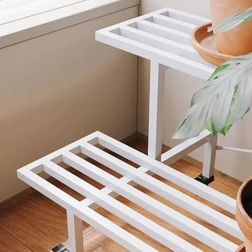 IOEDHW 2-Tier Movable Plant Stand: Rustproof, Indoor/Outdoor, Small Footprint