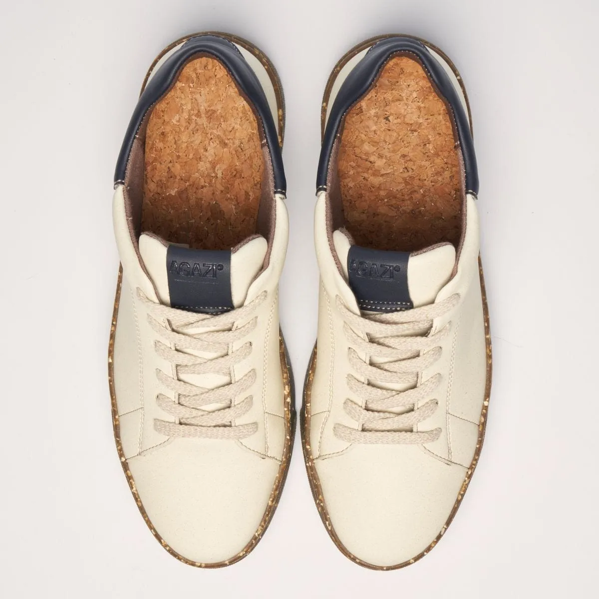 Jacob Men's Apple Leather Vegan Sneakers | Beige & Navy Blue