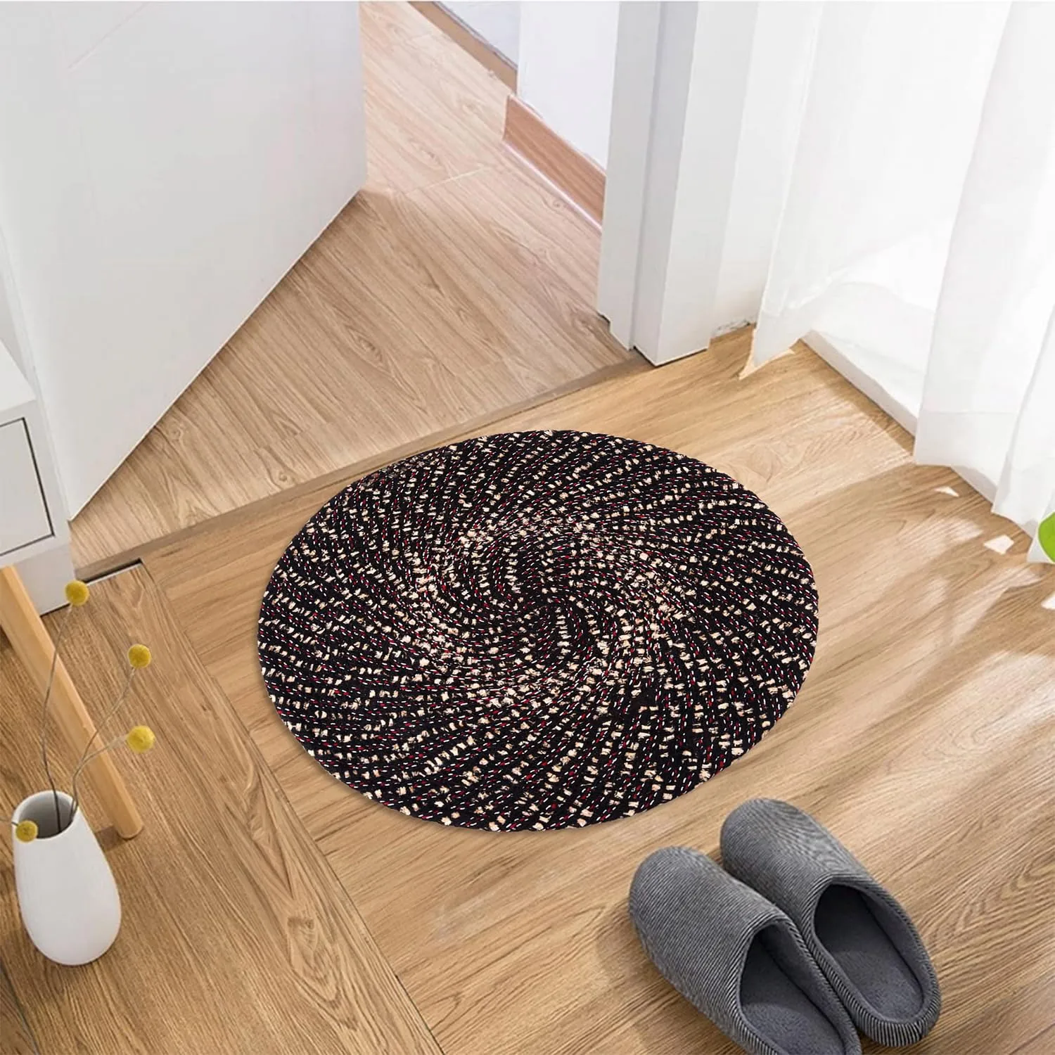 Kuber Industries Door Mat | Round Shape Feather Door Mat | Cotton Reversible Mat | Door Mat for Kitchen | Door Mat for Home | 16 Inch | Small | Pack of 2 | Brown