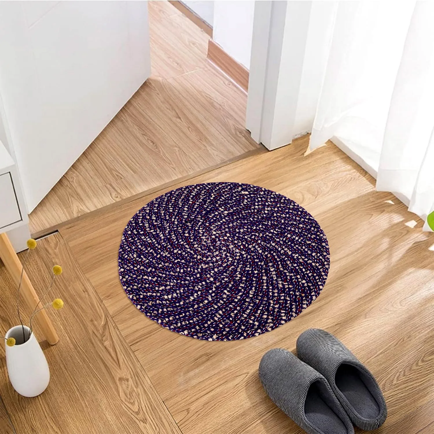 Kuber Industries Door Mat | Round Shape Feather Door Mat | Cotton Reversible Mat | Door Mat for Kitchen | Door Mat for Home | 16 Inch | Small | Pack of 2 | Purple