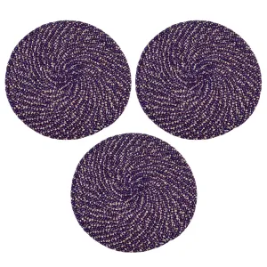 Kuber Industries Door Mat | Round Shape Feather Door Mat | Cotton Reversible Mat | Door Mat for Kitchen | Door Mat for Home | 16 Inch | Small | Pack of 3 | Purple