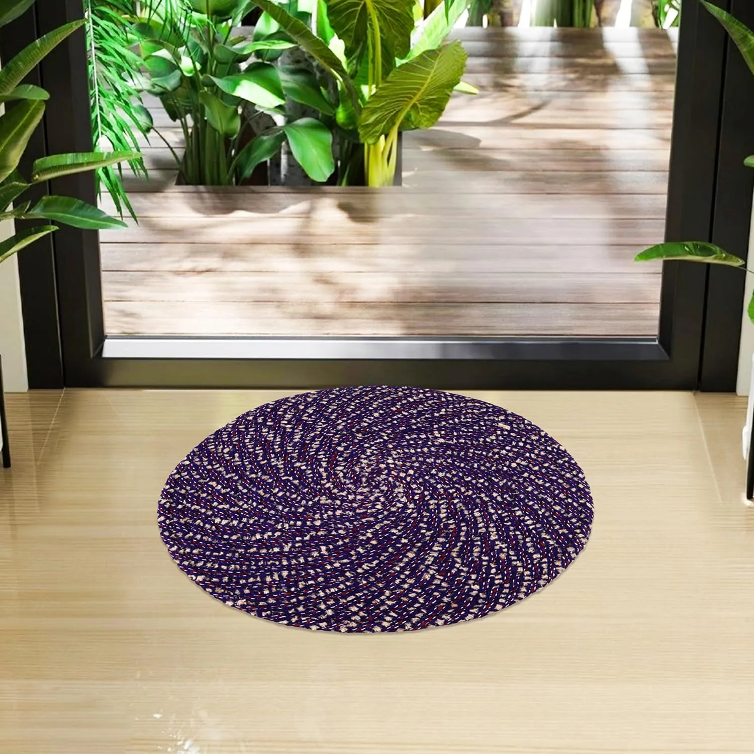 Kuber Industries Door Mat | Round Shape Feather Door Mat | Cotton Reversible Mat | Door Mat for Kitchen | Door Mat for Home | 16 Inch | Small | Pack of 3 | Purple