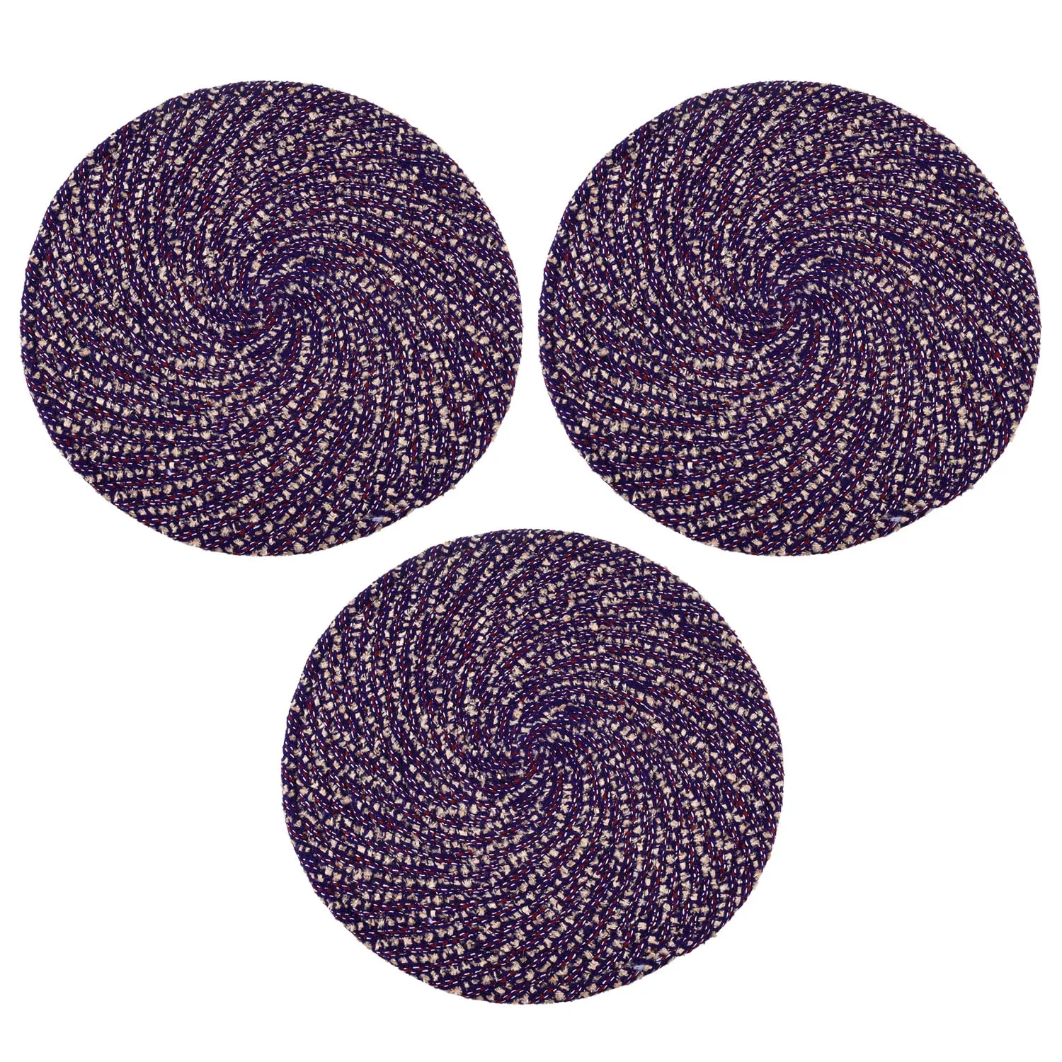 Kuber Industries Door Mat | Round Shape Feather Door Mat | Cotton Reversible Mat | Door Mat for Kitchen | Door Mat for Home | 16 Inch | Small | Pack of 3 | Purple