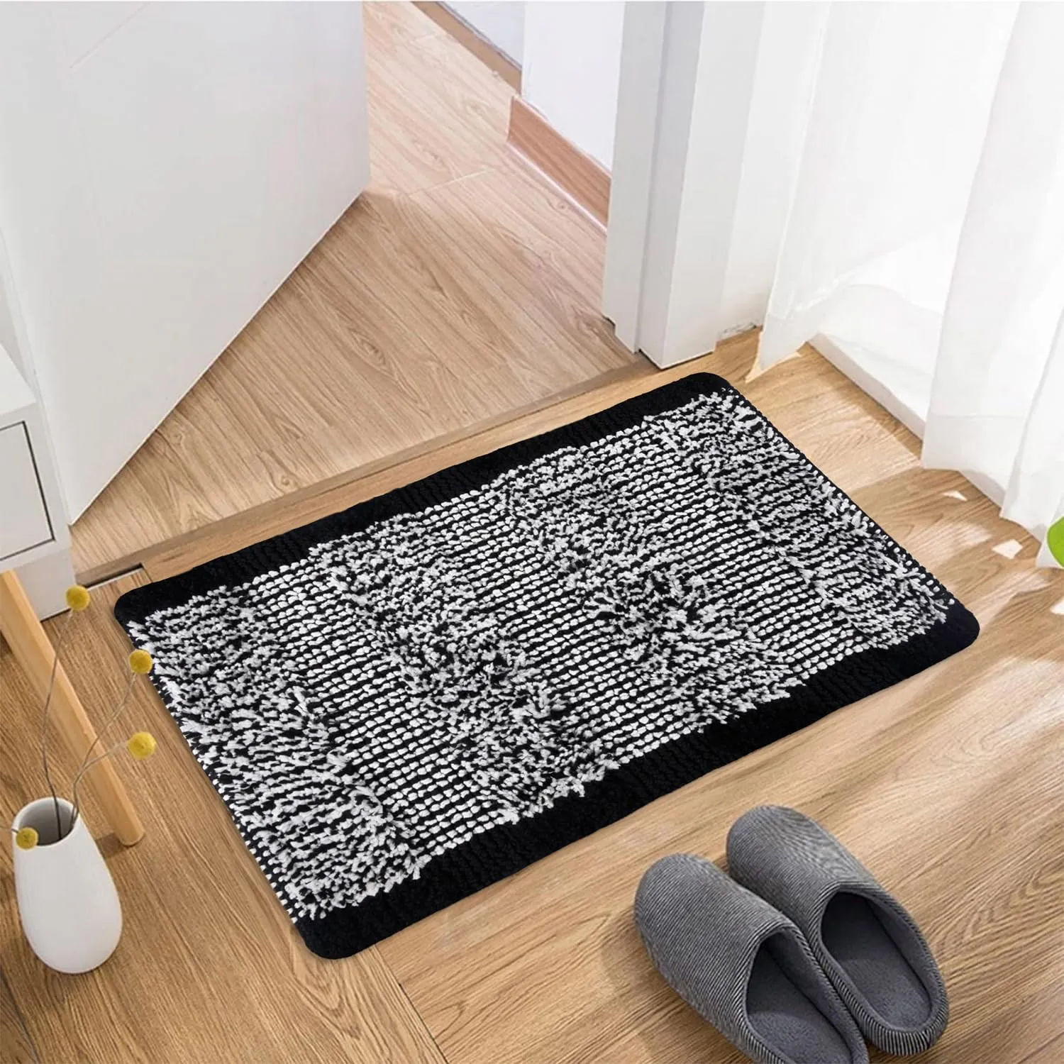 Kuber Industries Door Mat | White Cut Loop Doormat | Microfiber Entrance Mat | Entry Doormat | Office Entrance Door Mat | Door Mat for Home | Door Mat for Living | Black