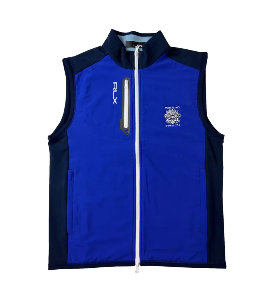 MEN&#039;S RLX GOLF HYBRID MOCKNECK FULL-ZIP VEST. WHISTLING STRAITS® LOGO EXCLUSIVELY.