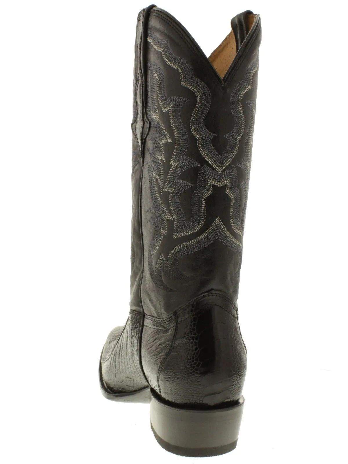 Men's Black Genuine Ostrich Foot Exotic Skin Cowboy Boots - Round Toe