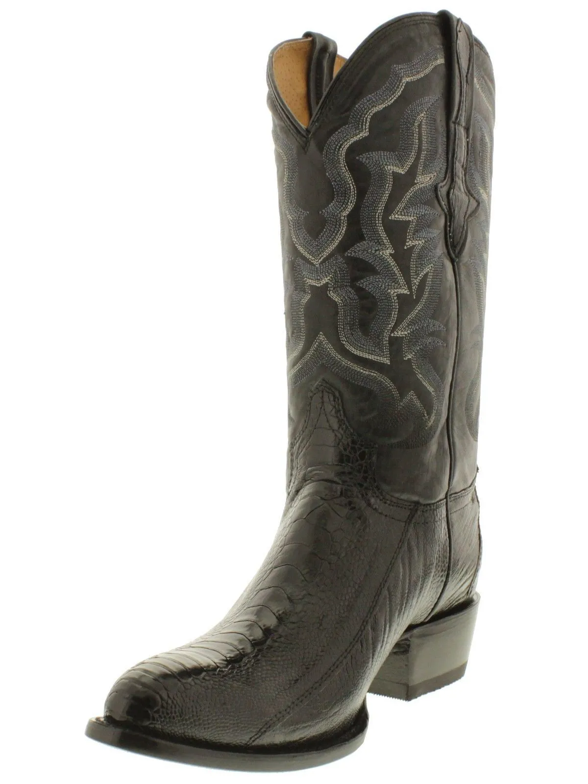 Men's Black Genuine Ostrich Foot Exotic Skin Cowboy Boots - Round Toe