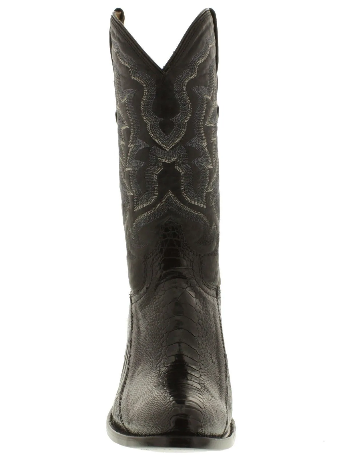 Men's Black Genuine Ostrich Foot Exotic Skin Cowboy Boots - Round Toe