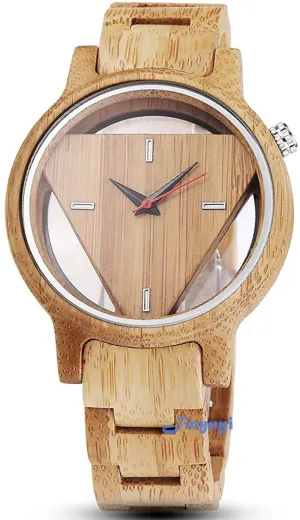 Men'S Wooden Watches Inverted Triangle Wood Watch for Mens Minimalist Quartz Watch Birthday Gifts