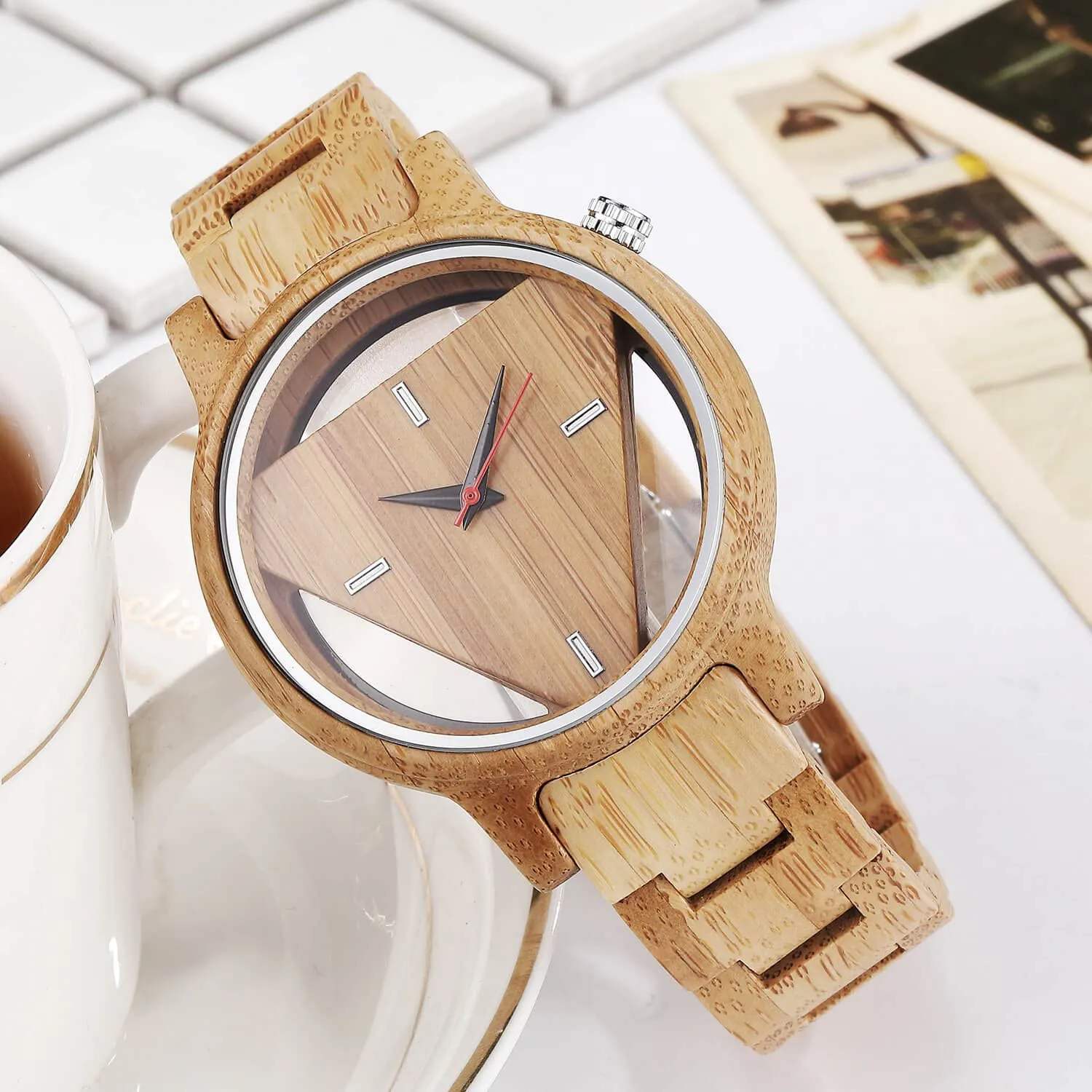 Men'S Wooden Watches Inverted Triangle Wood Watch for Mens Minimalist Quartz Watch Birthday Gifts