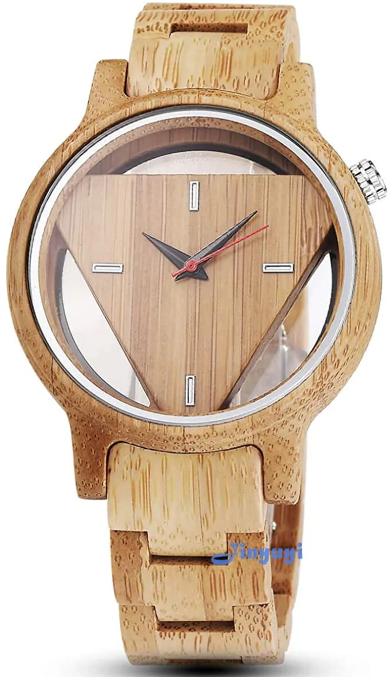 Men'S Wooden Watches Inverted Triangle Wood Watch for Mens Minimalist Quartz Watch Birthday Gifts