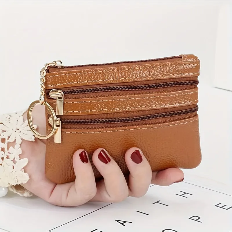 Mini Solid Color Zipper Wallet, Minimalist Textured Coin Purse, Versatile Lightweight Card Bag For Women