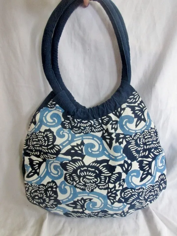 NANKEEN INDIGO Festival Loop Hoop Handle Vegan Ethnic Bag BLUE FLORAL Tote