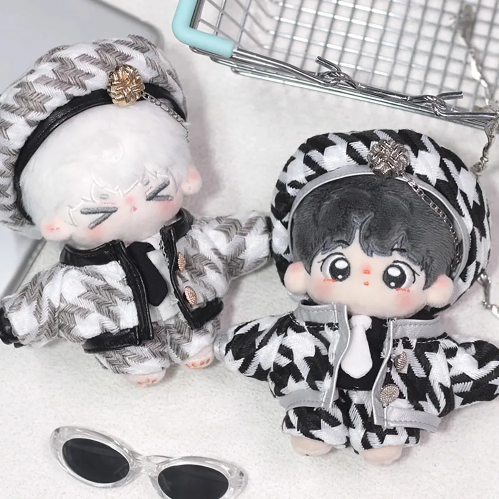 niannyyhouse 10cm Plush Doll Clothes Hat Coat Shirt Pants Neckties Shoes Plaid Outfit Toy Accessories Dress Up