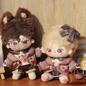 niannyyhouse 20cm Plush Doll Clothes Brown Headdress Hat Coat Sweatshirt Pants Skirt Shoes 8in Doll Dressup