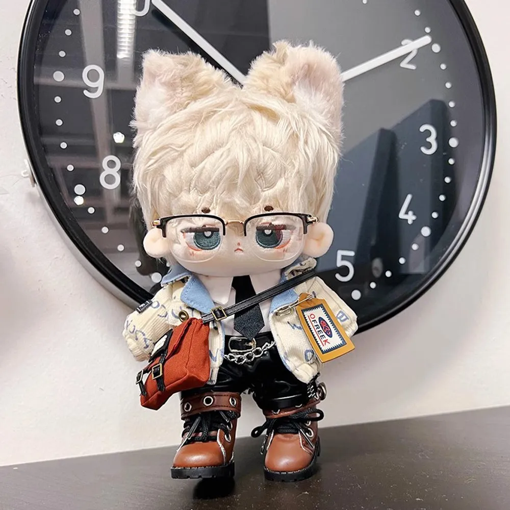 niannyyhouse 20cm Plush Doll Clothes Coat White Shirt Tie Pants Backpack Glasses Leather Shoes Jacket Outfit 8in Doll Dress Up