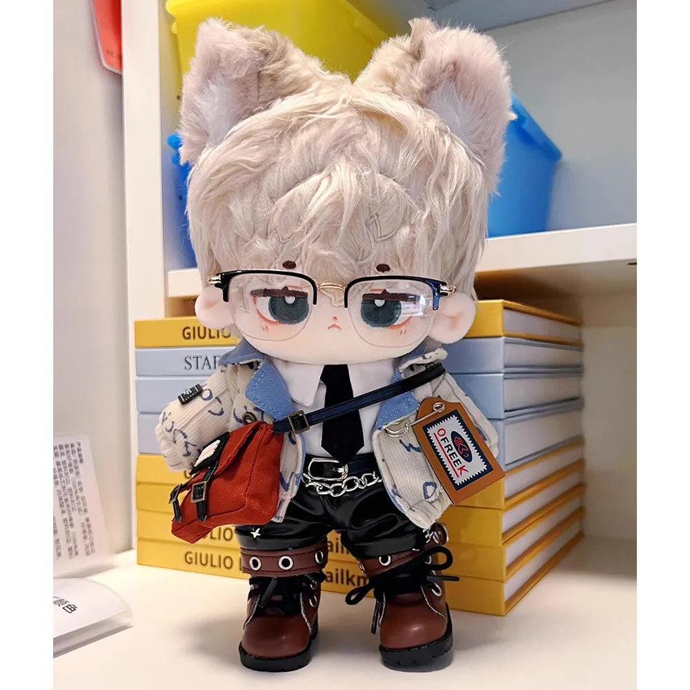 niannyyhouse 20cm Plush Doll Clothes Coat White Shirt Tie Pants Backpack Glasses Leather Shoes Jacket Outfit 8in Doll Dress Up