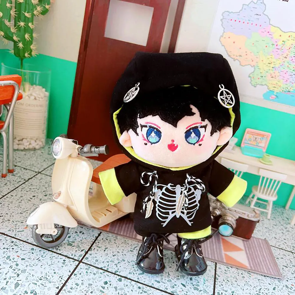 niannyyhouse 20cm Plush Doll Humanoid Stuffed Body Hoodie Pants Leather Shoes Kpop Doll Clothes