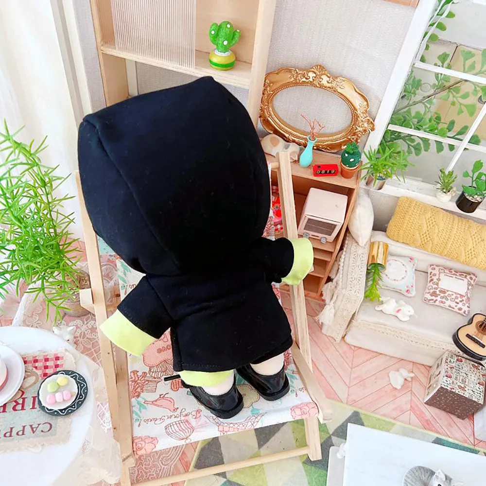 niannyyhouse 20cm Plush Doll Humanoid Stuffed Body Hoodie Pants Leather Shoes Kpop Doll Clothes