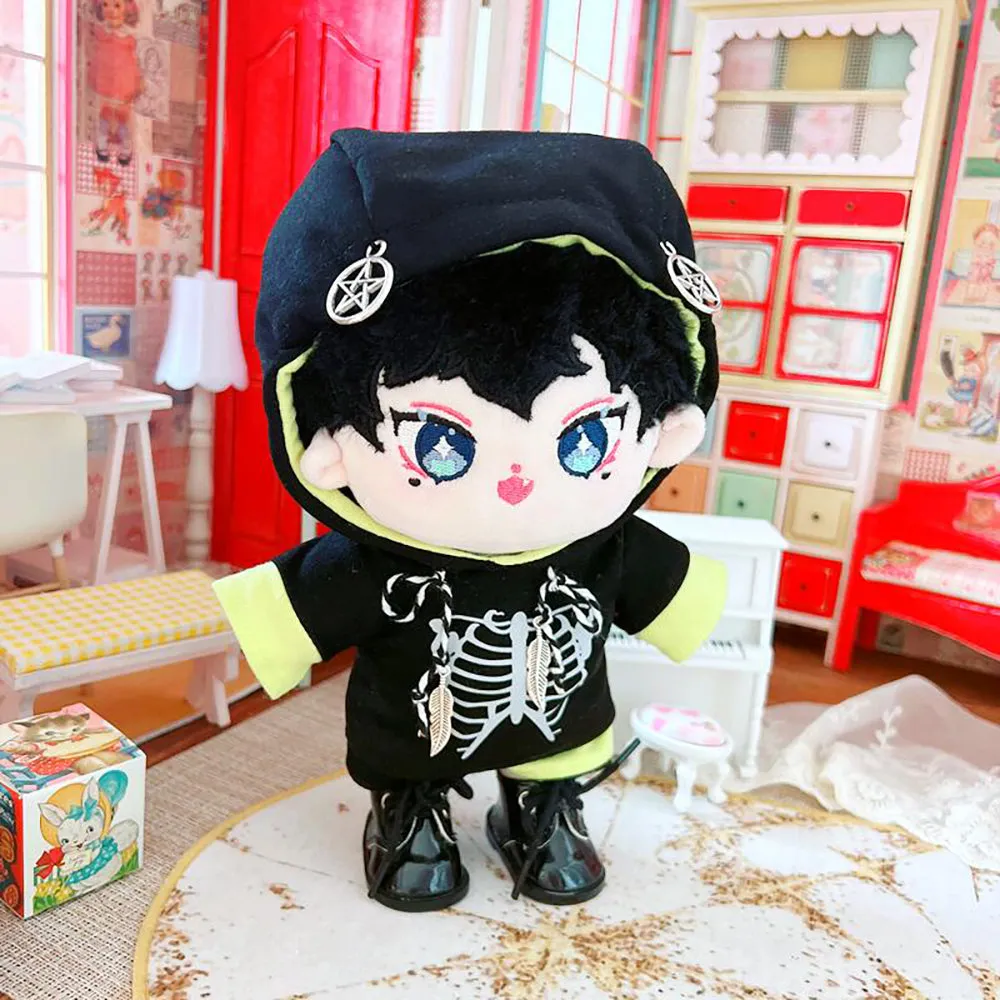 niannyyhouse 20cm Plush Doll Humanoid Stuffed Body Hoodie Pants Leather Shoes Kpop Doll Clothes