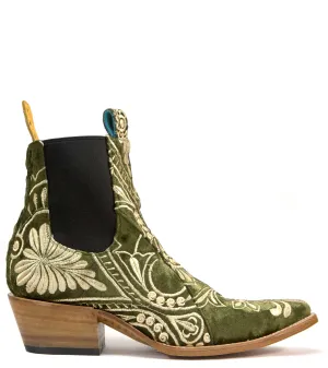 No.1001 FREEWAY chelsea boot- lenni the label x pskaufman... green embroidered velvet UNISEX