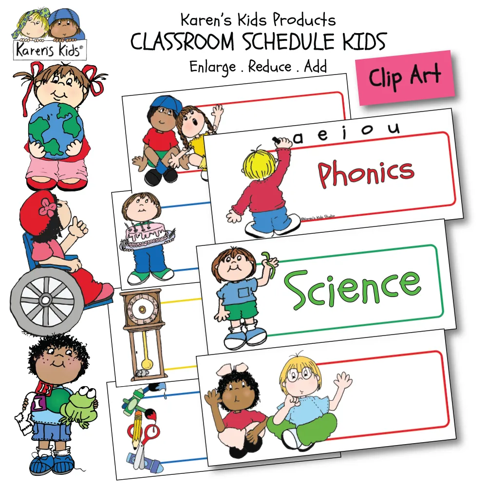 SCHEDULE CARDS Kids Theme Clipart Version (Karen's Kids Clipart)