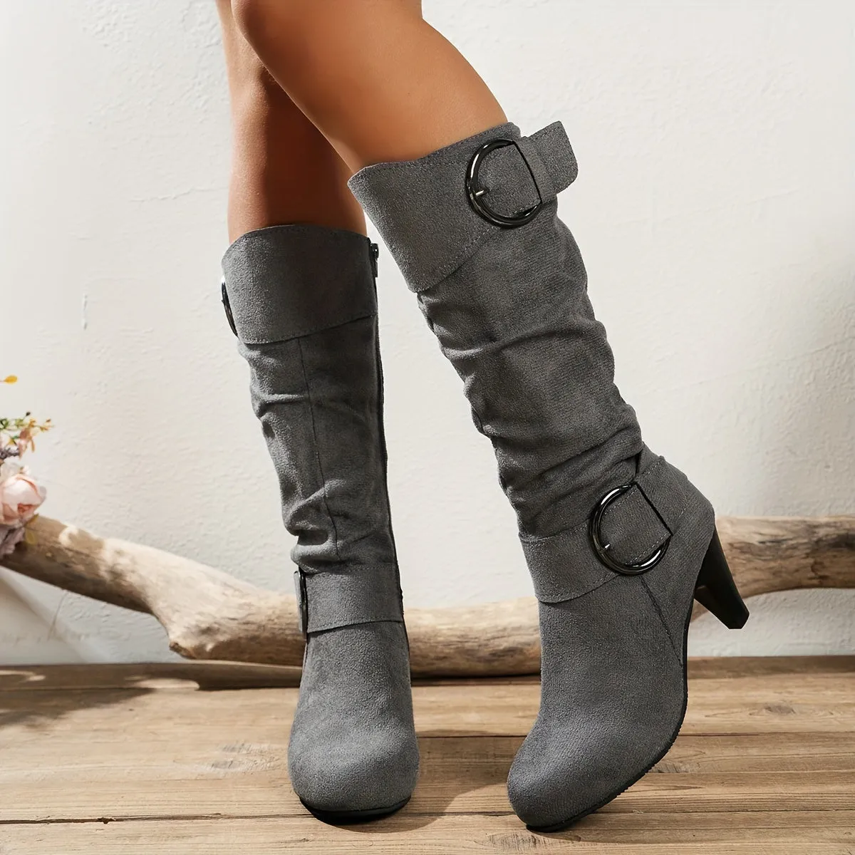 Stylish Knee-High Boots for Women - Chic Pointed Toe, High Heel Design with Side Zipper Closure, Soft Fabric Lining, Durable PVC Sole, and Comfortable Wear