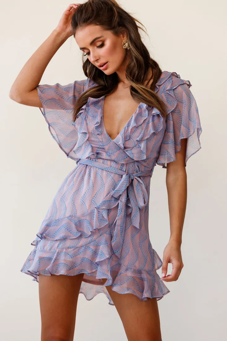 Sweet Talk Short Sleeve Ruffle Detail Dress Dot Pattern Rose/Blue