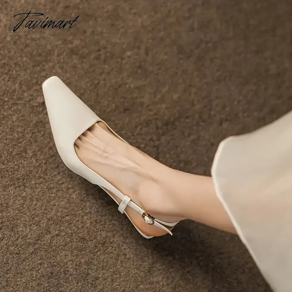 TAVIMART  Summer Women Shoes Cow Leather Shoes Women Slingback Thin Heel Sandals for Women Square Toe Women Shoes Designer sandals