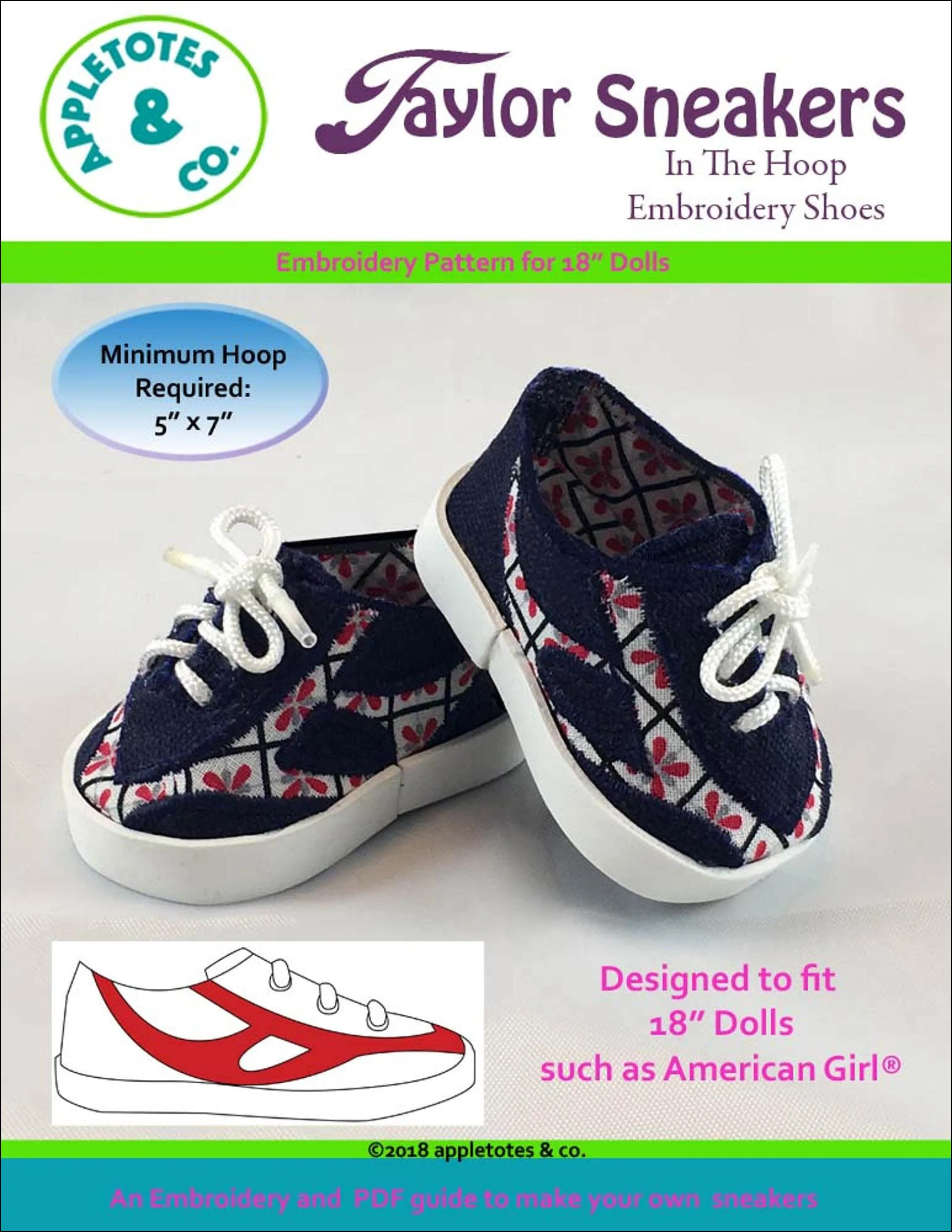 Taylor Sneakers ITH Embroidery Patterns for 18 Inch Dolls