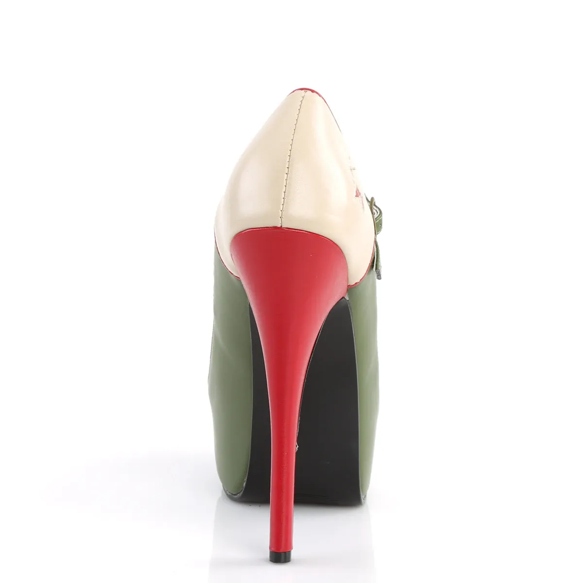 TEEZE-43 Pin Up Girl Shoes Bordello Shoes Cream-Olive Green Pu