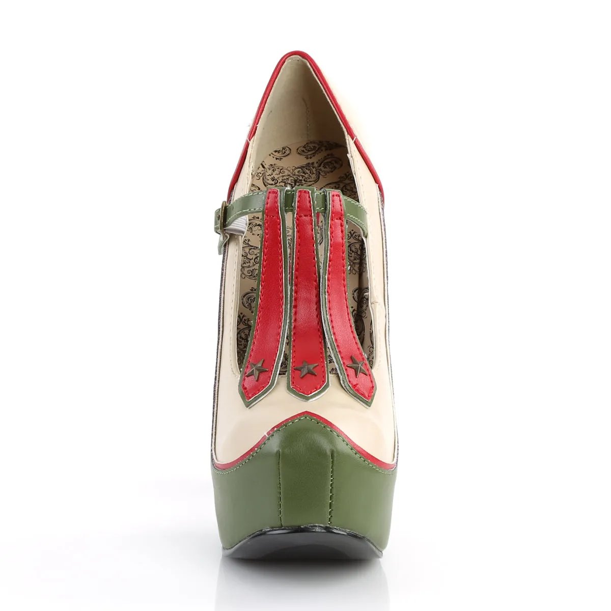 TEEZE-43 Pin Up Girl Shoes Bordello Shoes Cream-Olive Green Pu