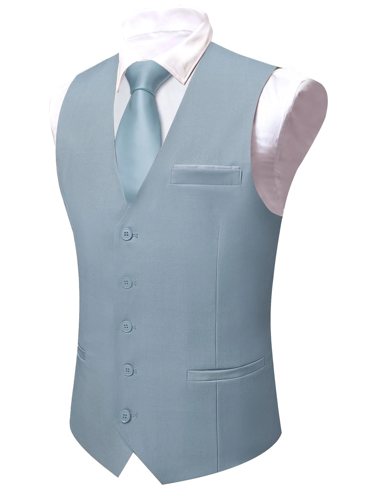 Ties2you Work Vest Cadet Grey Solid Button Silk Mens Dress Vest Jacket for Business