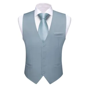 Ties2you Work Vest Cadet Grey Solid Button Silk Mens Dress Vest Jacket for Business