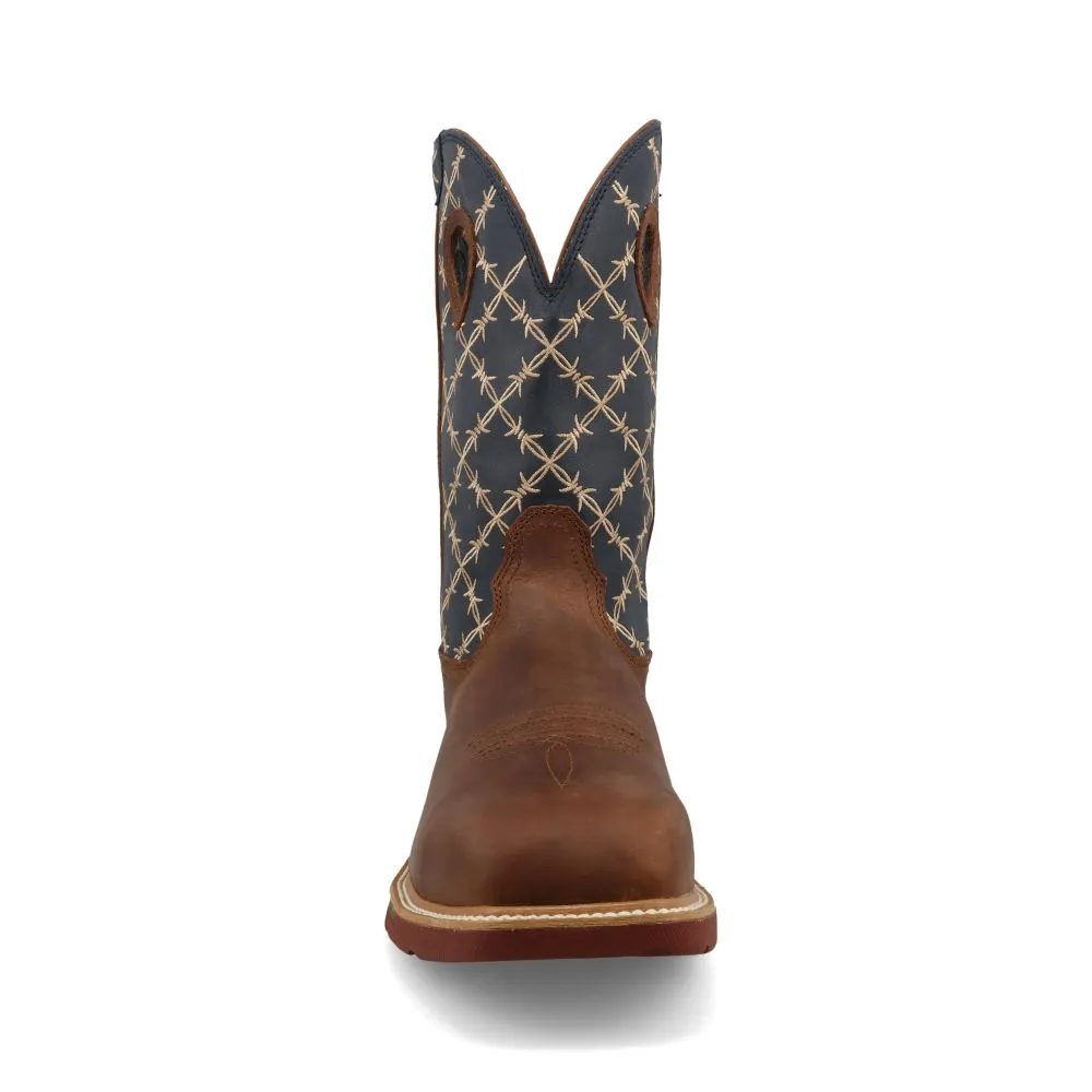 'Twisted X' Men's 12" Western MetGuard EH WP Comp Toe - Brown / Navy