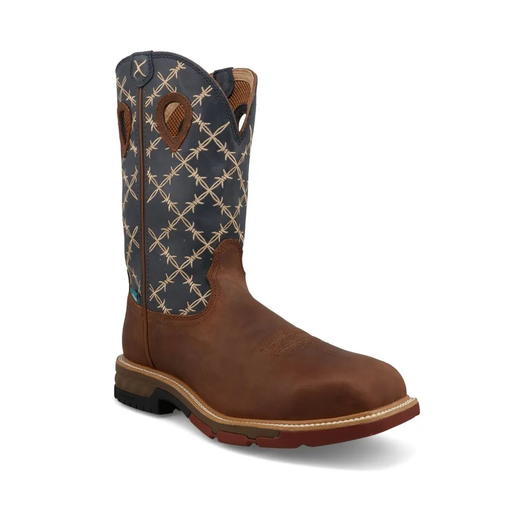 'Twisted X' Men's 12" Western MetGuard EH WP Comp Toe - Brown / Navy