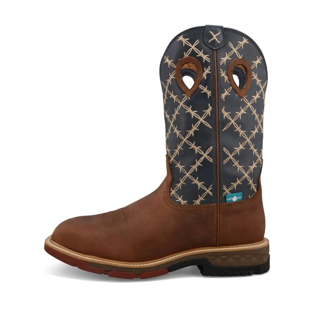 'Twisted X' Men's 12" Western MetGuard EH WP Comp Toe - Brown / Navy