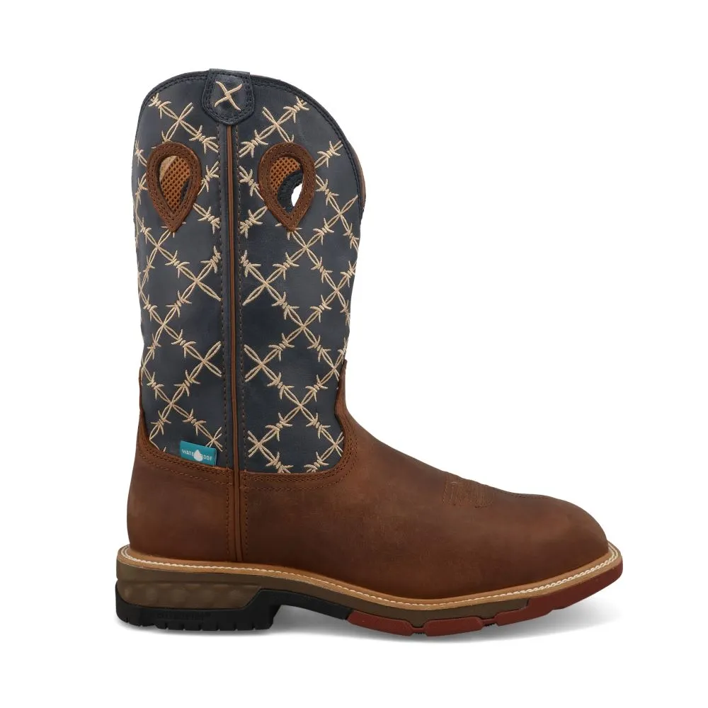 'Twisted X' Men's 12" Western MetGuard EH WP Comp Toe - Brown / Navy