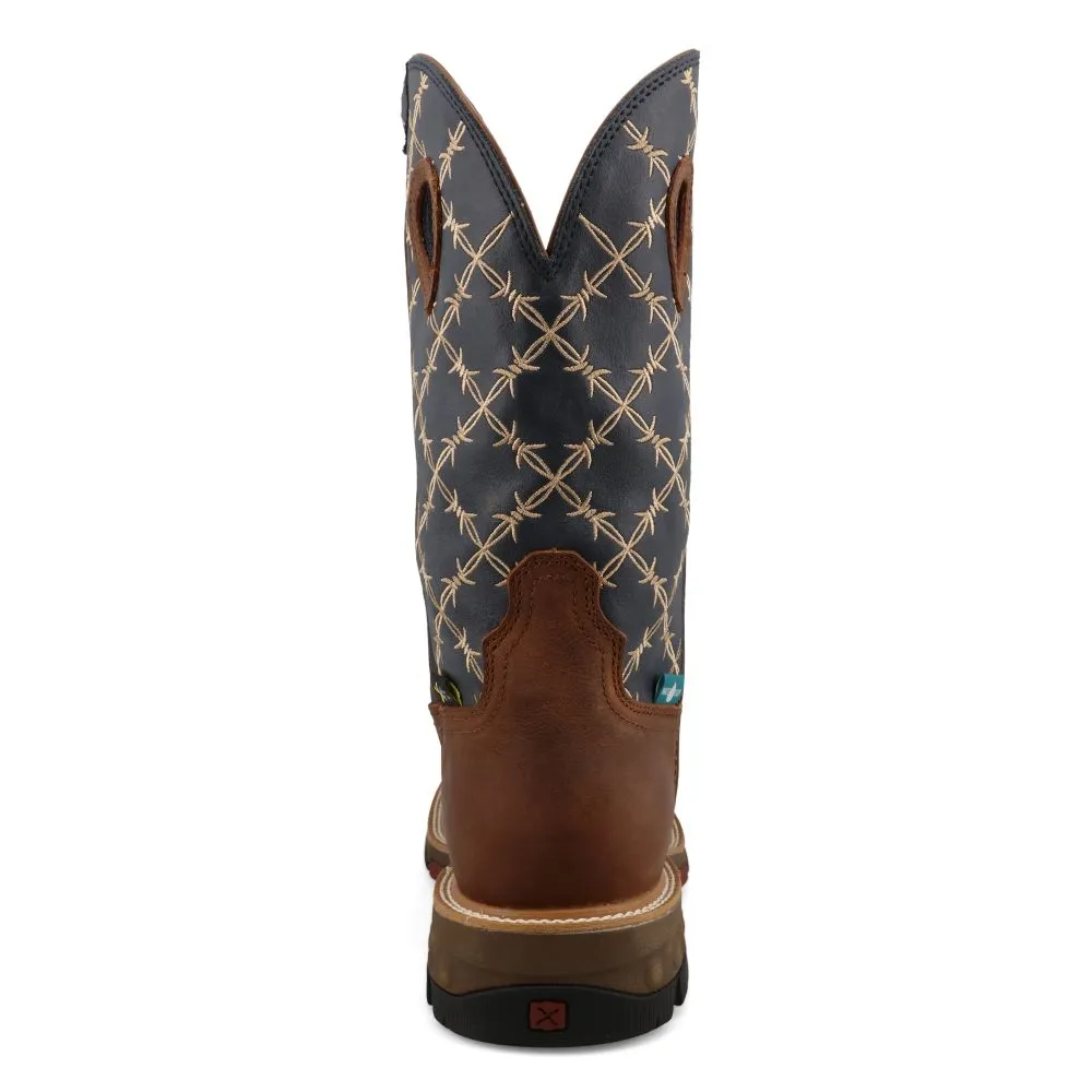 'Twisted X' Men's 12" Western MetGuard EH WP Comp Toe - Brown / Navy