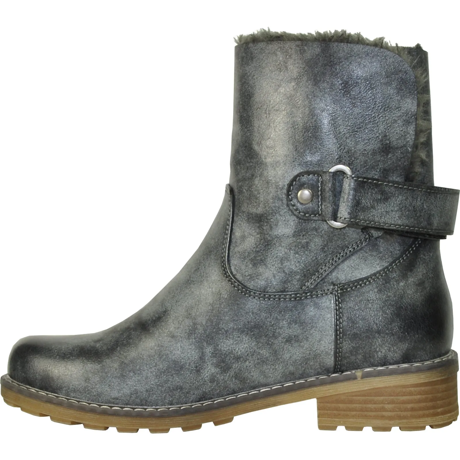 VANGELO Women Water Proof Boot HF9536 Ankle Winter Fur Casual Boot Coal Grey