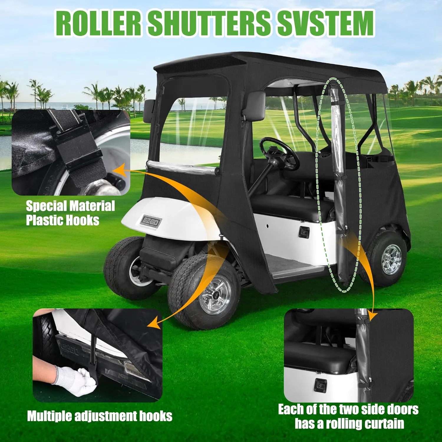 Waterproof Portable Golf Cart Enclosure for EZGO TXT RXV - 10L0L