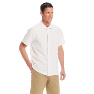 White Pique Knit Short Sleeve Polo with Magnetic Closures