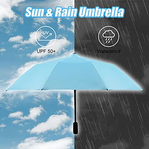 WOOLALA Portable Umbrella with Fan, UPF 50  Sun and Rain Umbrella Travel Umbrella with Personal Cooling Fan, 2600mAh USB Rechargeable, Folding Compact Umbrella for Hot Summer