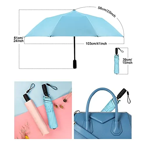 WOOLALA Portable Umbrella with Fan, UPF 50  Sun and Rain Umbrella Travel Umbrella with Personal Cooling Fan, 2600mAh USB Rechargeable, Folding Compact Umbrella for Hot Summer