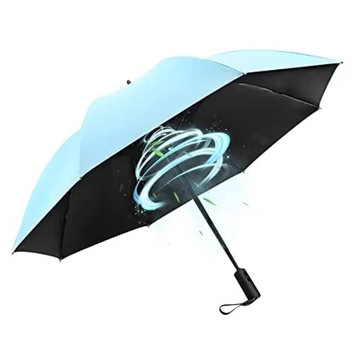 WOOLALA Portable Umbrella with Fan, UPF 50  Sun and Rain Umbrella Travel Umbrella with Personal Cooling Fan, 2600mAh USB Rechargeable, Folding Compact Umbrella for Hot Summer