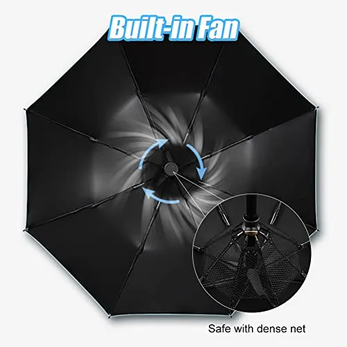 WOOLALA Portable Umbrella with Fan, UPF 50  Sun and Rain Umbrella Travel Umbrella with Personal Cooling Fan, 2600mAh USB Rechargeable, Folding Compact Umbrella for Hot Summer