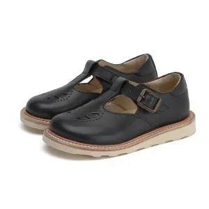 Young Soles Rosie T-Bar Leather Shoes - Black