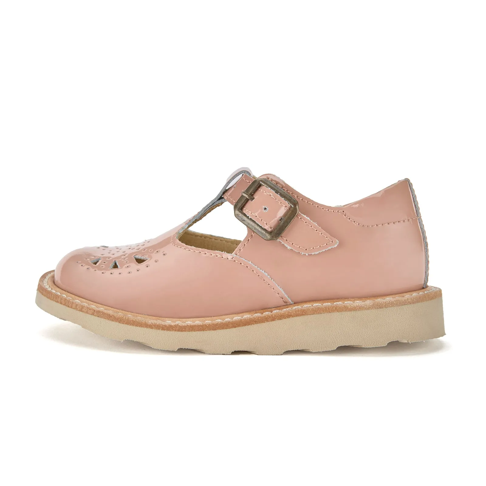 Young Soles Rosie T-Bar Leather Shoes - Blush Pink Patent